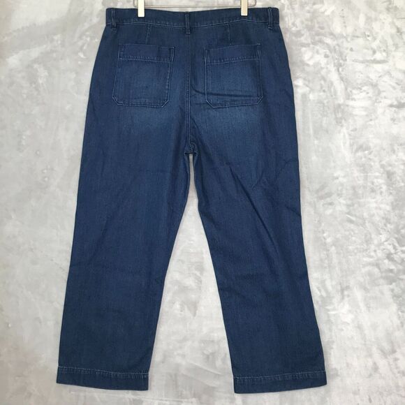 Ann Taylor Factory Jean Womens 12 Blue Wide Leg Crop Flat Front Pockets Cotton - Picture 3 of 10